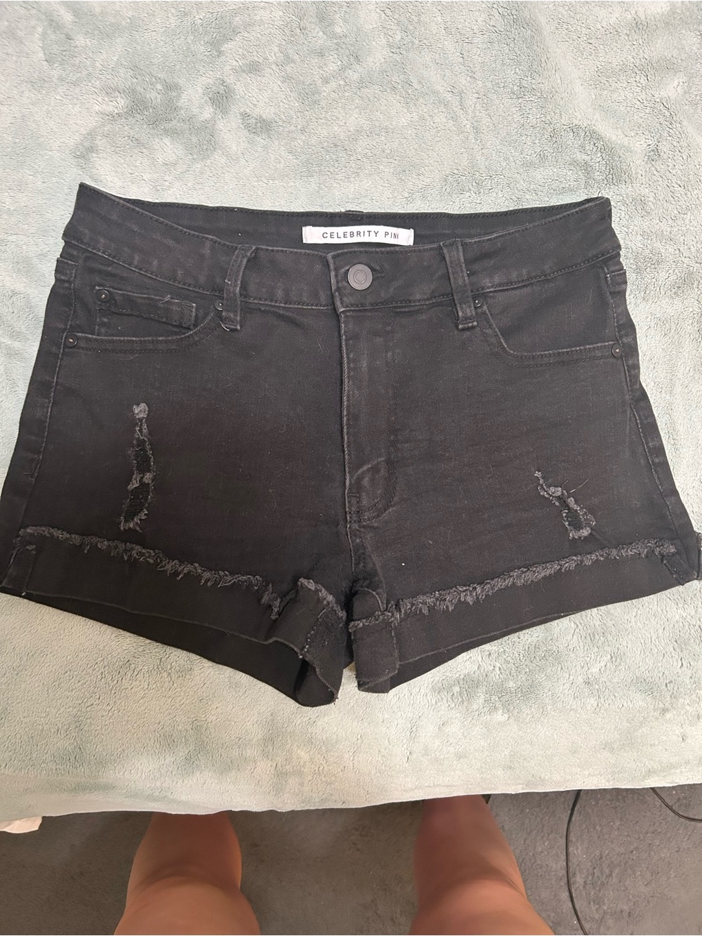Celebrity Pink Black Frayed Hem Denim Shorts